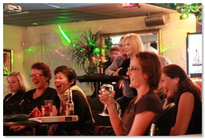 Crowd laughing